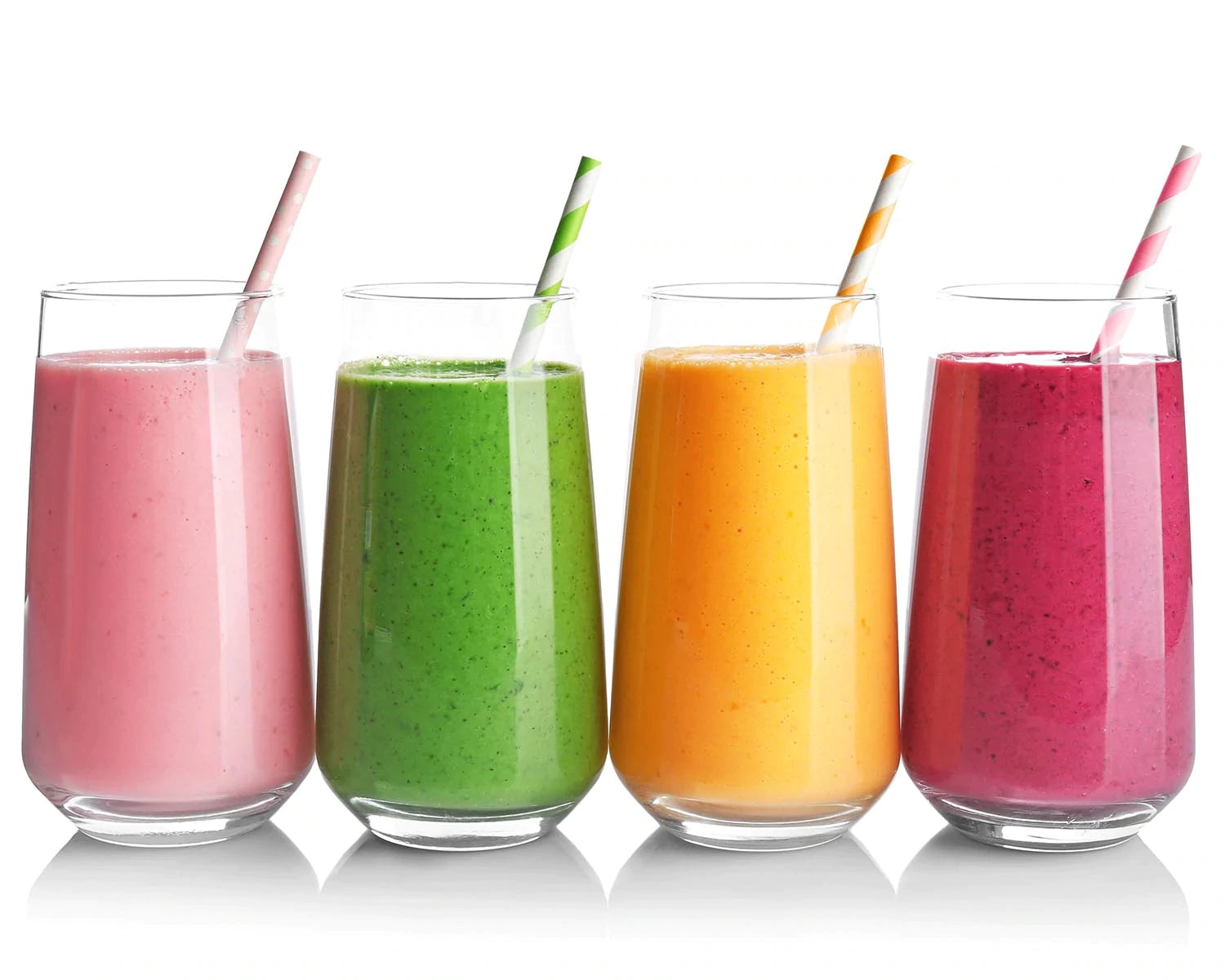 several smoothies in glasses